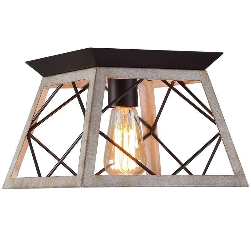 Q&S Rustic Farmhouse Ceiling Light Fixture Flush Mount Vintage Ceiling