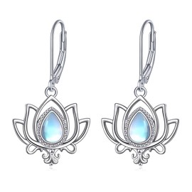 Lotus Dangle Earrings Sterling Silver Moonstone Earrings Lotus Jewellery Gifts for Women Girls Grandmother