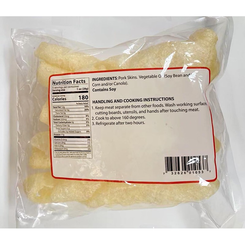 Fried Pork Skin, (Uncooked),Naturally Handmade, 5 oz, Made in USA