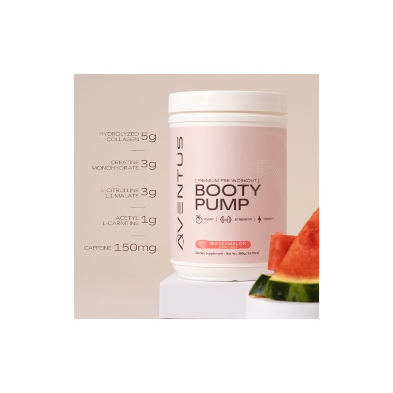 Booty Pump - Polvo de Preentrenamiento Colgeno, Creatina, Cafena y