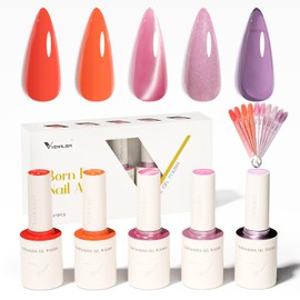 VENALISA Gel Nail Polish Set, 5 Colors 10ML Gel Polish Kit Red Orange Pink Cat Eye Glitter Jelly Purple Color Soak Off Salon Manicure DIY at Home Nail Art For Girls Women