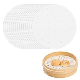 100 Pcs Bamboo Steamer Liner - 10" Round Steam Paper With Holes, White Anti-Stick Steamer Paper for Dumplings and Cooking
