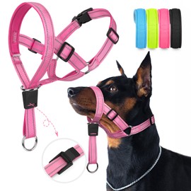 Weesiber No-Pull Dog Head Halter - Adjustable Dog Muzzle Leash, Padded Head Collar for Dogs to Prevent Heavy Pulling On The Leash(Pink,L)