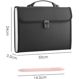 13 Taschen Erweiterbare Datei Ordner Organizer, A4 Dokument Flashcard Organizer mit Griff, Akkordeon Paperwork Organizer, Tragbare Datei Organizer Box mit Stift für Schule Büro Zuhause, Schwarz