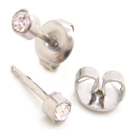 Aoime pr001 Starter Earrings, Pair, 0.2 inch (4 mm) Studs, Silver, Sterile Packed, Hypoallergenic, Stainless Steel, 1. Clear
