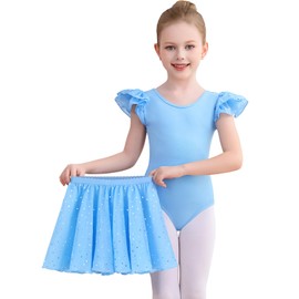Comfyouth Ballet Outfits for Girls Toddler Shiny Dance Leotards Bodysuit Ruffle Sleeves Ballet Leotard with Detachable Skirt