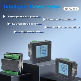 3 Phase Full Power Current Voltage Power Meter Intelligent Multi-Function Programmable Electric Power Meter Electricity Usage Monitor Digital Ammeter with RS485 & LCD Display (RS485+2DI+2DO)