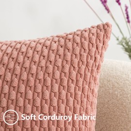 UGASA Soft Corduroy Pillow Covers Pack of 4 Valentines Day Boho Stripe Decorative Pillow Covers Pillowcases 20x20 Inch Home Decor Modern Farmhouse for Sofa Living Room Couch Bed, Baby Pink