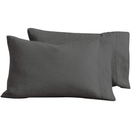 Baloo Linen Pillowcase Set of 2, Pure Natural French Linen, King, 20x40 inches, Charcoal