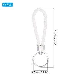 [PATIKIL] Braided Keychain with Stainless Steel Key Chain 3pcs PU Braided Wristlet Lanyard Fob Keychain Holder Car Bag Purse Pendant White