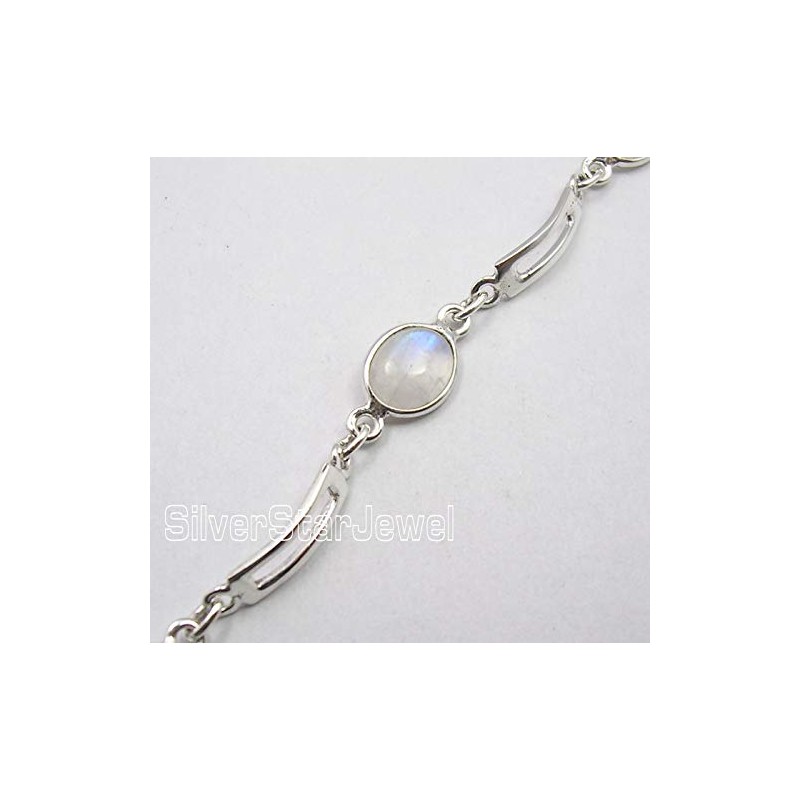 SilverStarJewel - Pulsera de plata de ley maciza con piedra