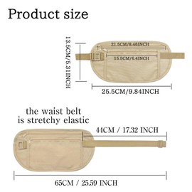 FuninCrea Waist Bags, Nylon Bum Bag, Chest Pouch Hidden for Women and Men, Anti-Theft Belt Bag Under Clothing with Adjustable Buckle and Elastic Band for Running (Black + Khaki)