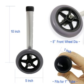 5" Walker Wheel Replacement & Glide Skis Sets, Folding Roller Walker Accessories for Elderly Disabled(A)
