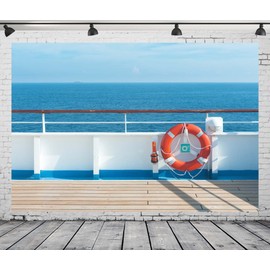 Loccor 8x6ft Fabric Cruise Ship Photography Backdrop Ship Deck Buoy Blue Ocean Holiday Travel Wedding Background Birthday Party Decorations for Kids Adults Photoshoot Potrait Viedos Studio Props