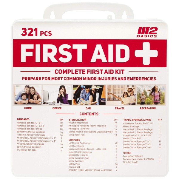 Complete 321 Piece Emergency First Aid Kit | Business & Home Medical Supplies | Wall Mountable Hard Case | Office, Car, Travel, School, Camping, Hunting, Sports
