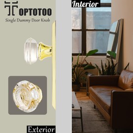 ToPToToo Glass Crystal Dummy Door Knobs Interior, Single-Side Dummy Door Knobs Replacement, Inactive Door Knobs for Bifold and Closet Door, Polished Brass Door Handles,2 Pack