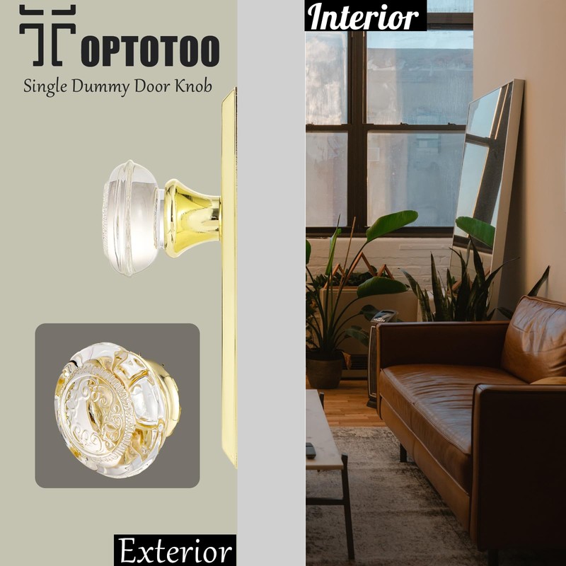 ToPToToo Glass Crystal Dummy Door Knobs Interior, Single-Side Dummy Door