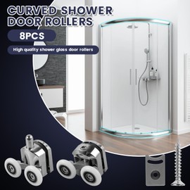 23mm Curved Shower Door Rollers,8Pcs Aluminum Alloy Top and Bottom Shower Glass Door Wheel,Quiet Shower Door Pulley Replacement with Anti-Collision Pad and Screws for 4-6mm Glass Door