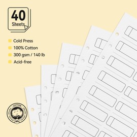 Lightwish Watercolor Sample Paper Bulk - 100% Cotton Cold Press, 300gsm/140lb, 2 Pack, 40 Sheets Total, 24 Spaces, A5 Perforated, Replaceable Paper for Watercolor, Gouache, Oil Pastel, 5.8 x 8.2