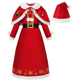 ReliBeauty Mrs Santa Claus Costume for Kids Girls for Christmas, 3T/100