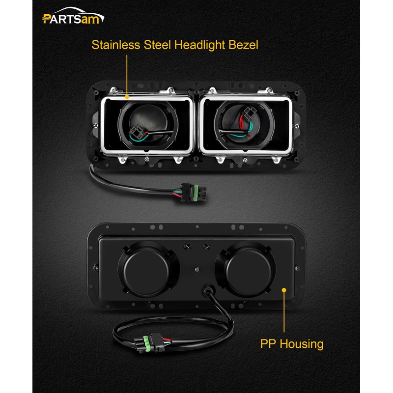 PARTSam Headlight Housing Base with H4 Plugs Wire Harnesses Stainless