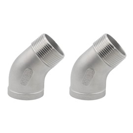 TTZEZE 2PCS 304 Stainless Steel 45 Degree Elbow Fittings, Heavy Duty Premium Metal Plumbing Thread Pipe Fitting, Male to Female NPT (1 1/4'' x 1 1/4'')