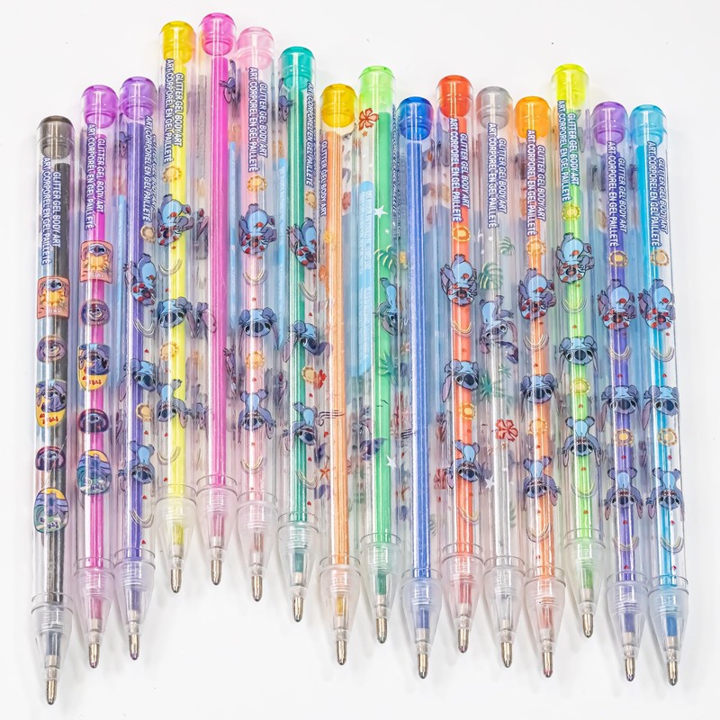 Stitch 16 Piece Glitter Pen Body Art Set, Glittery and