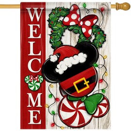 Covido Welcome Christmas Santa Decorative Garden Flag, Xmas Peppermint Candy Wreath Ornament Yard Outside Decorations, Winter Holiday Farmhouse Outdoor Small Home Decor Double Sided 12 x 18