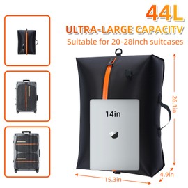 Large Travel Vacuum Storage Bag with Wireless Pump, 44L Compression Bags for 22" Suitcases+, IP68 Waterproof, 1200mAh Rechargeable Pump for Clothes, Blanket, Luggage, Backpacking