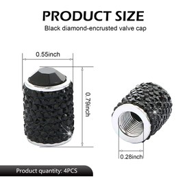 Ferianl 4PCS Bling Tire Valve Caps, Crystal Rhinestone Valve Stem Covers, Car Dustproof Waterproof Tire Air Cap, Universal for Vehicle, Sedan, SUV, Motorcycle, Bicycle (Black)