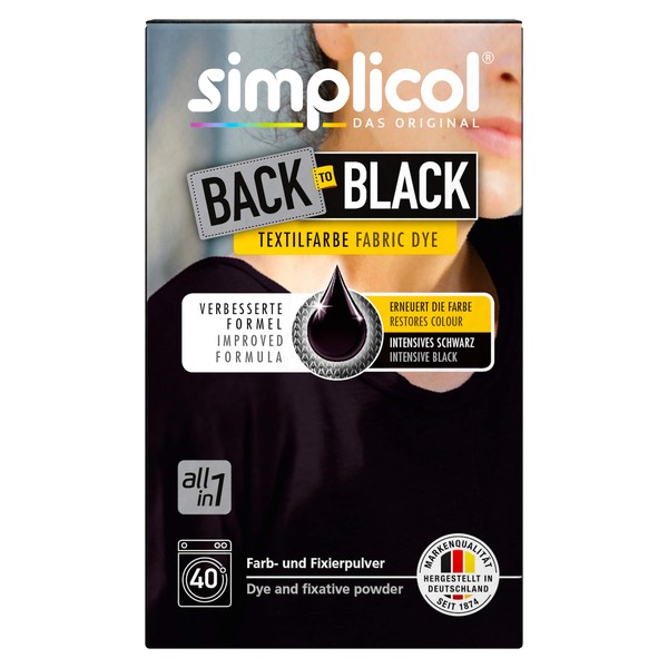 simplicol Farberneuerung Back-to-Black, Schwarz: Farbauffrischung und -Erneuerung in der Waschmaschine, Hautfreundlich, All-in-1, komplette DIY Färbemischung mit Textilfarbe für Stoffe