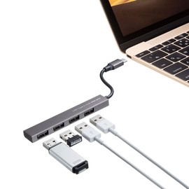 Sanwa Supply USB Type-C USB 2.0 4 Port Slim Hub USB-2TCH23SN Silver