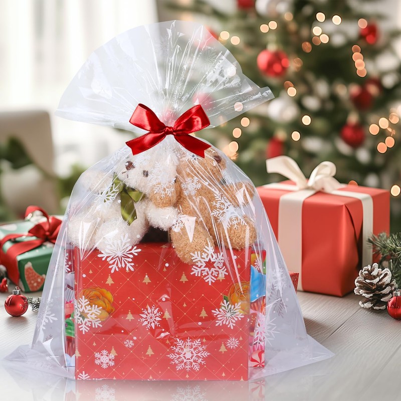 CUDICY Christmas Cellophane Gift Bags 10pcs Large Holiday Gift Wrap