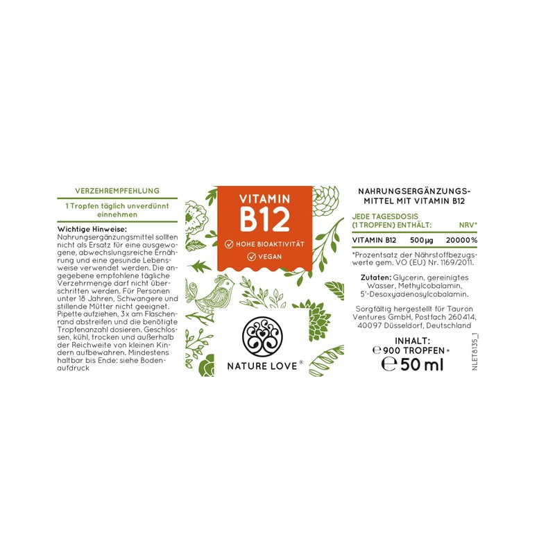Nature Love® Vitamin B12 Drops Vegan in 50 ml (1700
