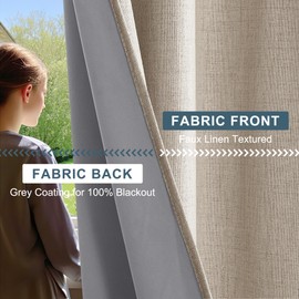 PONY DANCE Linen Blackout Curtains 84 inch Length 2 Panels Set,100% Black Out Curtain for Bedroom Living Room Darkening Window Drapes Thermal Insulated Back Tab Rod Pocket,52Wx84L,Natural Beige/Cream