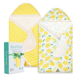 babee Reshinee 2 Pack Baby Hooded Towel,Bamboo Viscose Baby Bath Towels Soft for Newborn, Baby Girls Shower Gifts, Bath Essential for Toddlers Girls (Lemon, 29”x 29”)