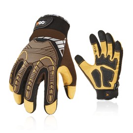 Vgo... 1-Pair Heavy Duty Synthetic Leather Work Gloves, Impact Protection Mechanic Gloves, Rigger Gloves, Vibration Reduction, Touchscreen Capable (Size M, Brown, SL8849)