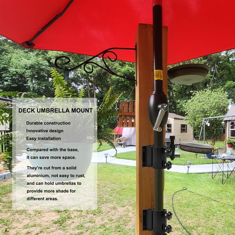 2PCS Patio Umbrella Holder, Outdoor Umbrella Base Clamp Mount Bracket