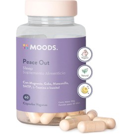 Moods | Suplemento Natural para el Sueño con Magnesio, GABA, Inositol, Manzanilla, 5-HTP y L-Teanina - Pastillas para Dormir - 60 Cápsulas Veganas - Peace Out - Sleep