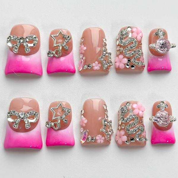 Luxury Press on Nails Short Duck Handmade 3D Unique Reusable