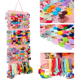 Porta Moños para Niñas,Organizador de Lazos para el Pelo,organizador de almacenamiento de accesorios para el cabello, Alta Capacidad, Adecuado para diademas, pinzas para el cabello (Rosa)