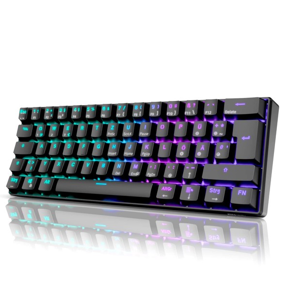 RK61 RGB Gaming-Tastatur, 2,4 GHz Wireless/Bluetooth/Wired 60% Mechanische Tastatur 61