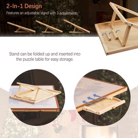 Tektalk Jigsaw Puzzle Table with Leather Bar, Wooden Plateau Portable Puzzle Board Saver with Embedded Adjustable Stand/Bracket and Removable Cover, 4 Sorting Drawers, for Up to 1500 Pieces