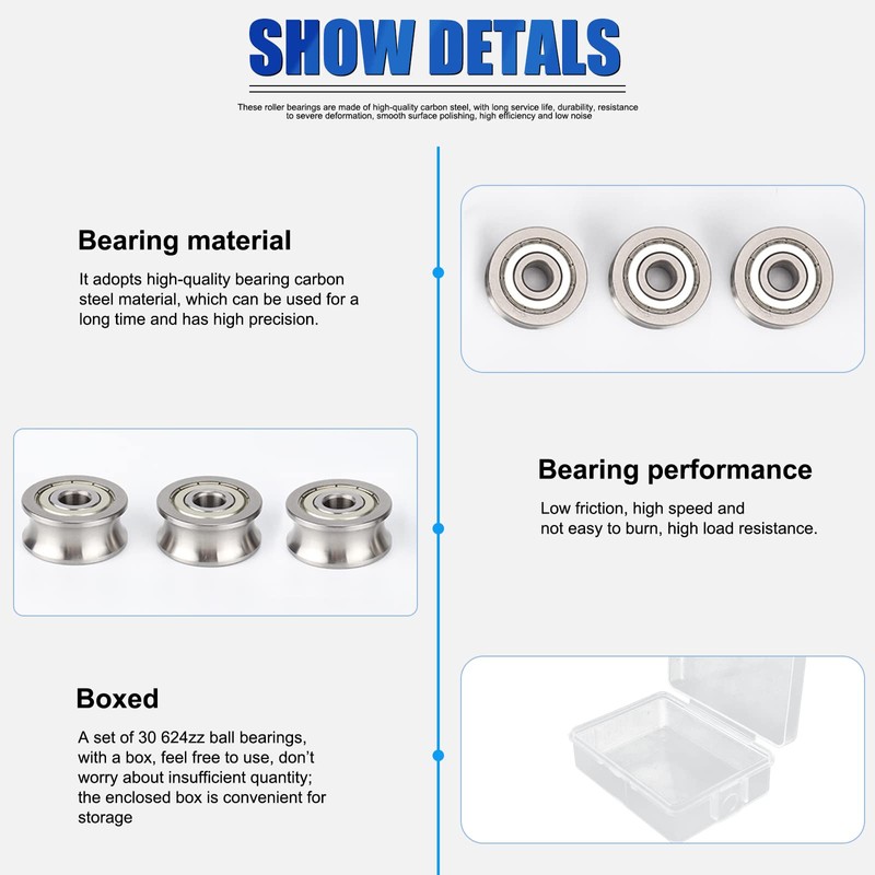 Gzhaimai Pack of 30 U624ZZ Ball Bearings / 4 x