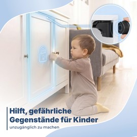 Hoffenbach Magnetic Child Lock 12 Locks + 3 Keys - Cupboard Lock & Drawer Lock No Drilling - Invisible Magnetic Closure - Black