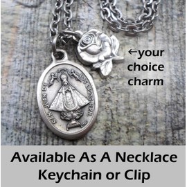 San Juan De Los Lagos Necklace, Keychain or Clip, Patron Saint Confirmation Gift, Catholic Jewelry, Customize with Initial or Crystal Birthstone Option, Unisex Gift