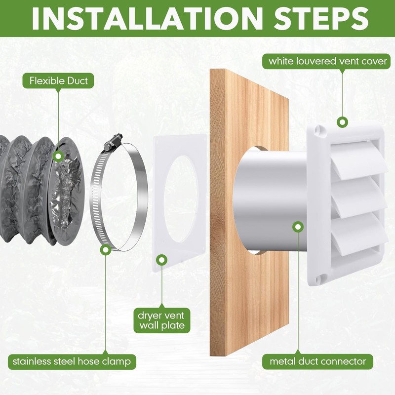 Glooglitter 4 Inch Dryer Vent Kit, Exhaust Ducting Through Wall,Gray