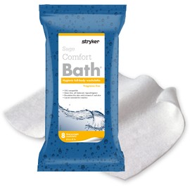 Stryker - Sage Comfort Bath Cleansing Washcloths - 6 Packages, 48 Cloths – Fragrance Free, No-Rinse Bathing Wipes, Ultra-Soft and Heavy Weight Cloth, Hypoallergenic