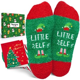 HAPPYPOP Little Elf Christmas Socks for Boys Girls - Secret Santa Xmas Gifts, Stocking Stuffers for 4-6 Years with Greeting Card