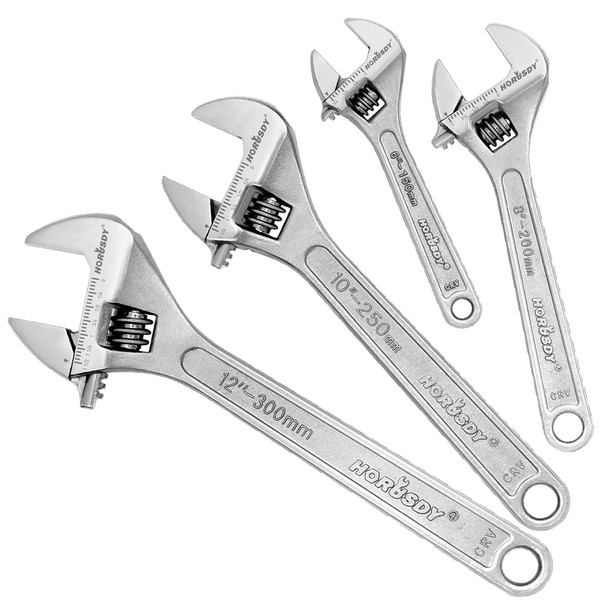 HORUSDY 4-Piece Adjustable Wrench Set, CR-V Steel, Crescent Wrenches Set(6-inch, 8-inch, 10-inch, 12-inch)